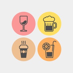 Drinks flat vector icons set. Coffee, wineglass, beer, juice flat vector icons