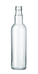Front view of empty glass bottle