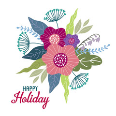 Happy holiday. Floral hand draw design concept, Bouquet with Flowers on a white background, vector illustration