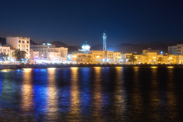 Fototapeta na wymiar Waterfront at Mutrah of Muscat at night