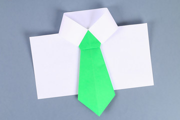 Diy white shirt paper with green tie, epaulets. Ideas gift, decor February 23, May 9, Father Day.