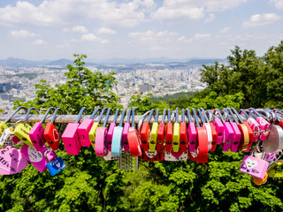 Colorful love padlocks, Seoul, Namsan Park, South Korea.