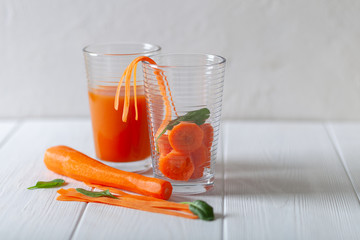 Carrot juice. Fruit and vegetable mix. Vegan Breakfast