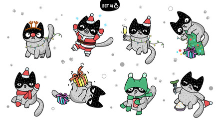 Cute winter cat set. Vector illustration for a postcard, poster, print for clothes or accessories.