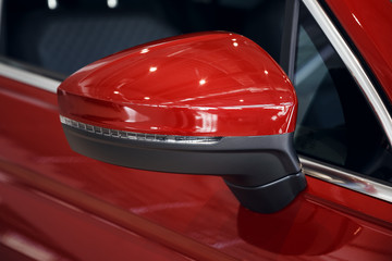 Side car mirror close-up. Details of luxury car. Car detail. Exterior detail