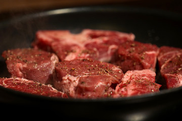 Fresh meat in frying pan