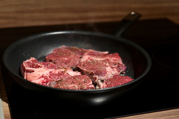 Fresh meat in frying pan