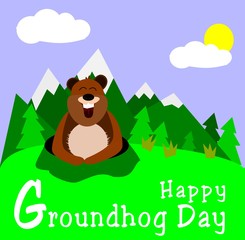 Happy Groundhog Day design background or poster with cute, funny groundhog
