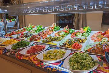 Selction of salad food at a restaurant buffet