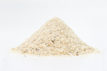 Heap of industrial salt to pour on the streets with medium grain, isolated on white.