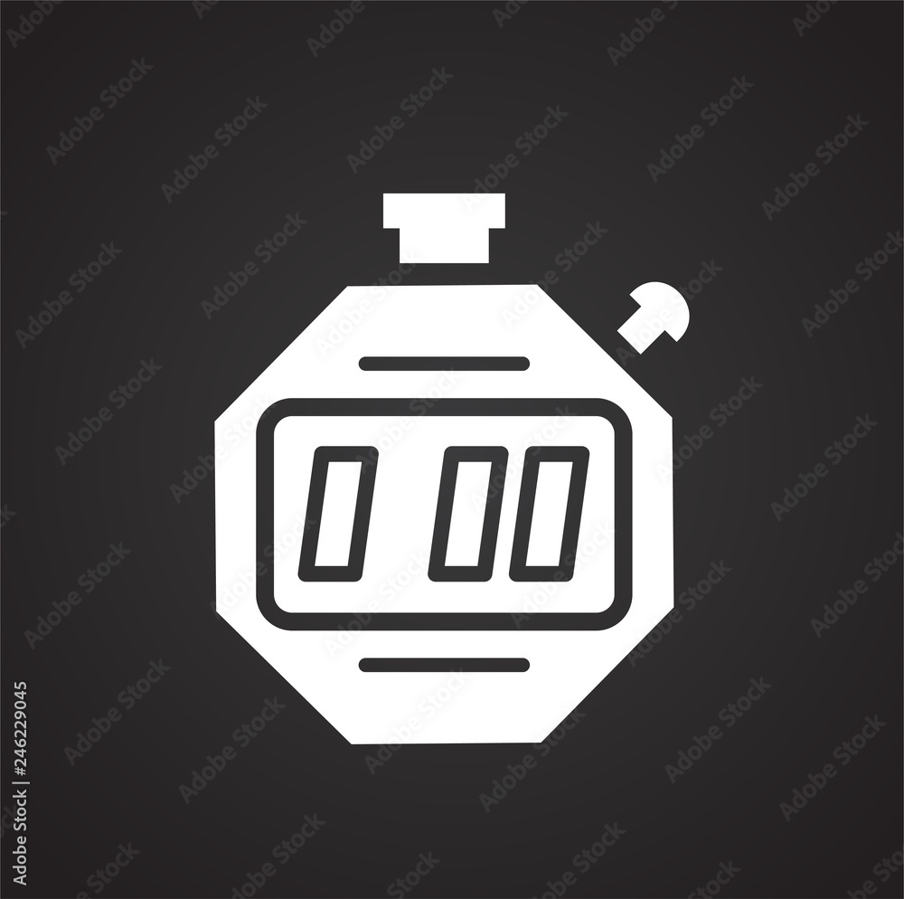 Poster digital stop watch icon on black background for graphic and web design, modern simple vector sign. i