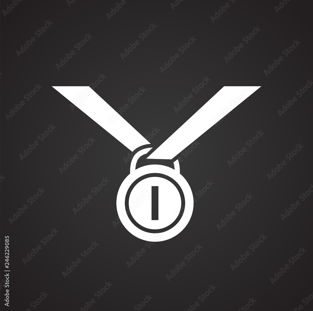 Poster golden medal icon on black background for graphic and web design, modern simple vector sign. interne