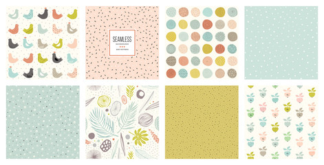 Cotton fabric Creative seamless patterns and prints set. For fashion kid's wear, T-shirts, posters, cards, scrapbooking, birthday and party invitations.