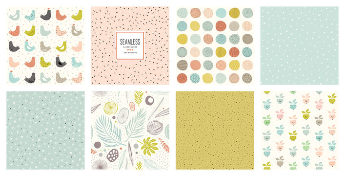 Creative seamless patterns and prints set. For fashion kid's wear, T-shirts, posters, cards, scrapbooking, birthday and party invitations.