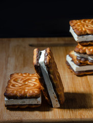 sweet homemade sandwich of cookies, chocolate and souffle