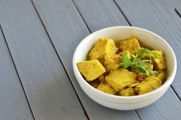 Spicy curry chicken, copy space