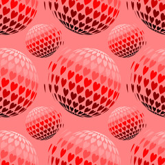red hearts balls on a pink color