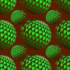 green hearts in the shape of a ball on a dark brown color