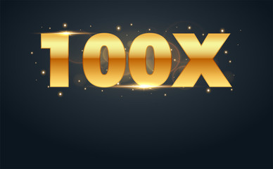 100x multiply number in Gold letters. Isolated Vector Illustration