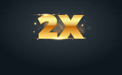 2x multiply number in Gold letters. Isolated Vector Illustration