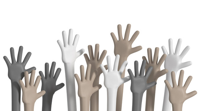  multiethnic hands raised up diversity concept