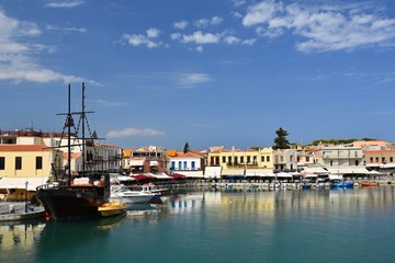 Fototapeta na wymiar 20th August 2017 Rethymno Crete, Greece. Old Venetian harbor of Rethimno.
