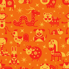 Chinese horoscope vector horoscopy animal symbol of astrological calendar in China illustration set of animalistic asian characters dog, dragon or horse for greeting cards isolated on white background