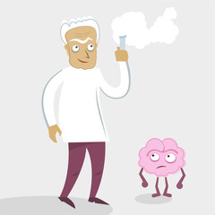 Scientist and human brain character.