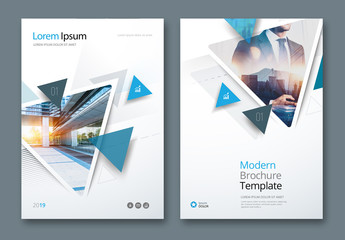 Blue Business Report Cover Layouts with Triangles