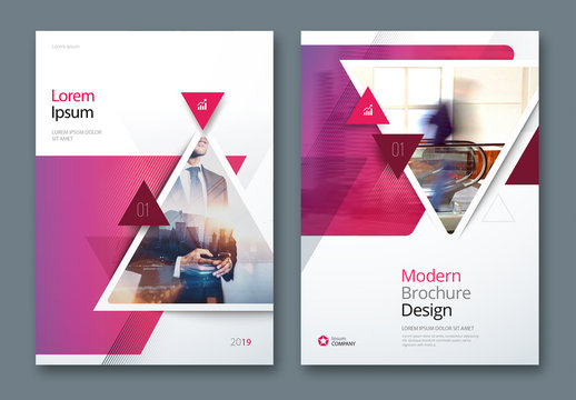 Pink and Blue Business Report Cover Layouts with Triangles