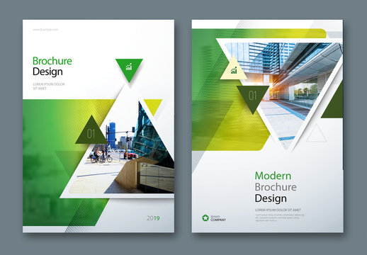 Green Business Report Cover Layouts with Triangles
