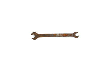 Old rusty spanner 8-10 size isolated on white background