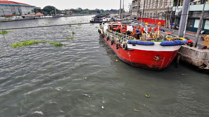 Red-white painted with anchor-aweigh ship moored. Pasig River-Manila-Philippines-0984