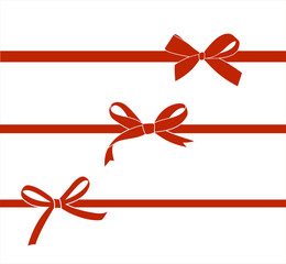 Set of red satin bow isolated on white. Vector gift bows  for page decor. - obrazy, fototapety, plakaty