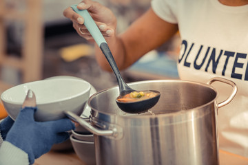 Close up of a ladle being in use