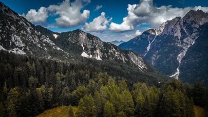 Fototapeta premium Aerial view of beautiful Triglav mountains, part of Alps in Slovenia