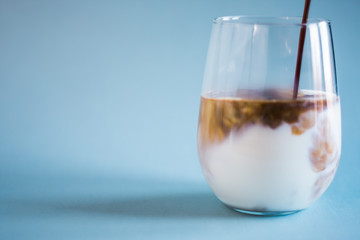 Making of iced coffee in a glass