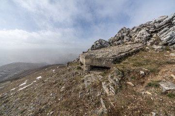 Views from the top of Fontañan in Pola de Gordon, Leon (Spain). You can see a refuge from the Spanish Civil War on top of the mountain
