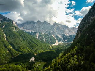 Aerial view of beautiful Triglav mountains, part of Alps in Slovenia