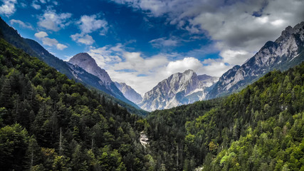 Aerial view of beautiful Triglav mountains, part of Alps in Slovenia
