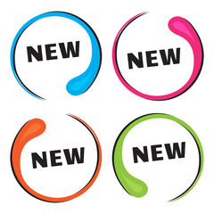 Colorful set of round frame. Label with inscription NEW. Vector illustration