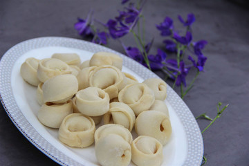 Dumplings on white plate