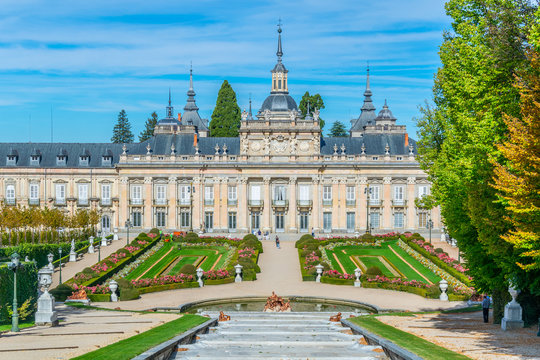 View of Palace la Granja de San Ildefonso from gardens, Spain