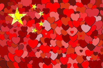 China flag made of hearts background - Illustration