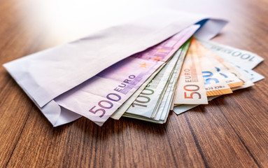 Euro Money Banknotes. Euro banknotes as part of the united country's payment system . Euro Money  currency. Cash money on the table. The euro is rising.  Concept of Forex or global financial economic.
