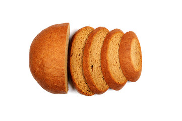 Dark rye bread slised isolated on white background.