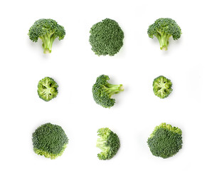 Broccoli  florets on  a  white background.