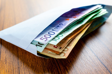 Euro Money Banknotes. Euro banknotes as part of the united country's payment system . Euro Money  currency. Cash money on the table. The euro is rising.  Concept of Forex or global financial economic.