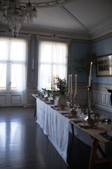 Dining table ready for a celebration in luxurious dining room