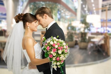 Happy just married young couple